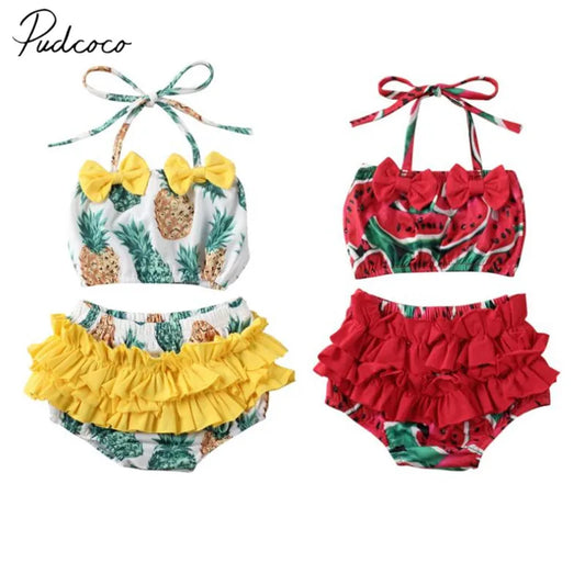 2020 Summer Swimsuit Kid Baby Girl Tankini Swimwear Swimsuit Bikini Set Bathing Swimming Beachwear Watermelon Pineapple