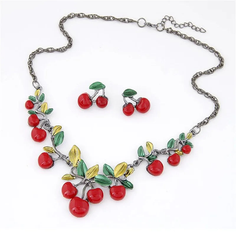 Ahmed Jewelry Fashion Beautiful cherry Maxi Necklace With EarringsFor Woman 2015 New Jewelry Set Woman 2015 New N129