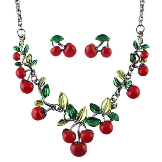 Ahmed Jewelry Fashion Beautiful cherry Maxi Necklace With EarringsFor Woman 2015 New Jewelry Set Woman 2015 New N129