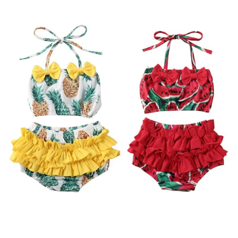 2020 Summer Swimsuit Kid Baby Girl Tankini Swimwear Swimsuit Bikini Set Bathing Swimming Beachwear Watermelon Pineapple