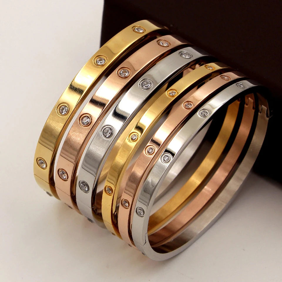 Beautiful Lovers Bracelets Woman Bracelets Stainless Steel Bangles and Bangles Inlay Cubic Zirconia Golden Woman Jewelry Gifts