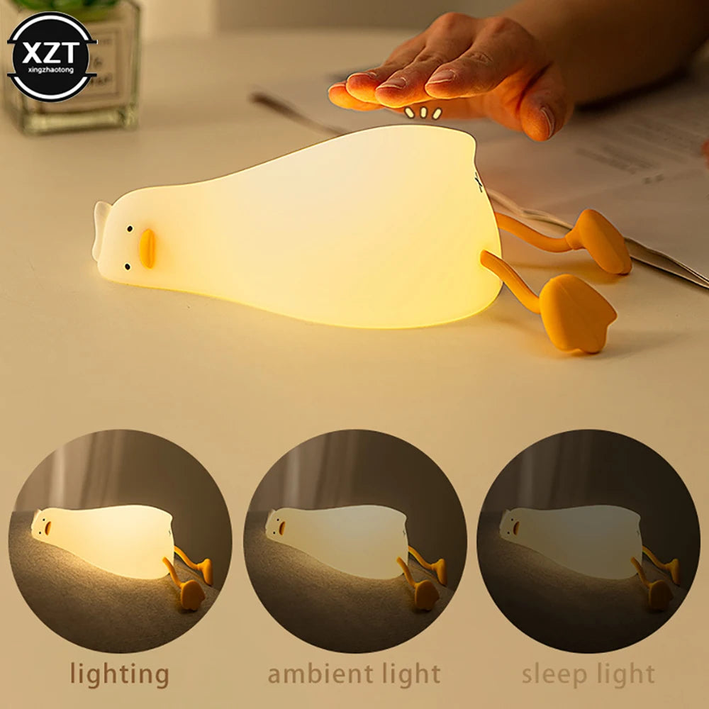 Duck Nightlights Led Night Light Rechargeable Cartoon Silicone Lamp Patting Switch Children Kid Bedroom Decoration Birthday Gift