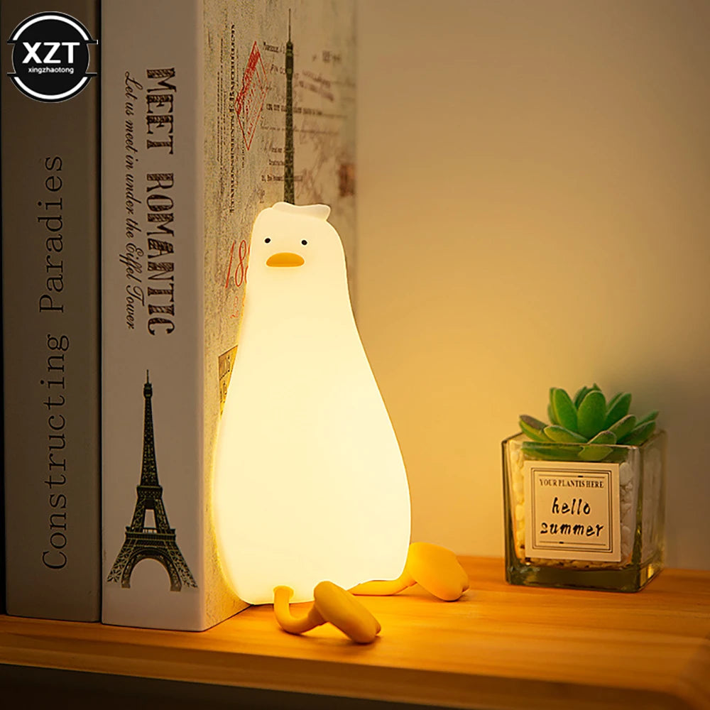 Duck Nightlights Led Night Light Rechargeable Cartoon Silicone Lamp Patting Switch Children Kid Bedroom Decoration Birthday Gift